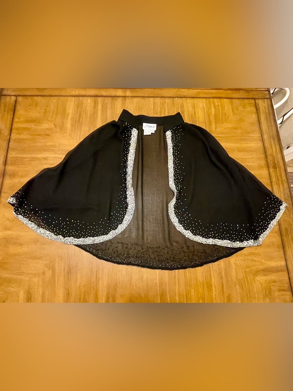 Elegant Black Cape Coat with Silver Beaded Hem
